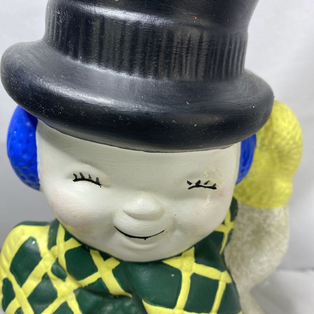 VTG Hand Painted Snowman Ceramic 13” Top Hat Candy Cane‎ Christmas Decor Kitschy